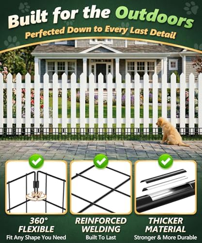 HIHADUUM 20Ft(L) X 13Inch(H) Animal Barrier Fence - 14 Pack Garden Fence Panels, Metal Garden Edging Fence Border No Dig Fencing for Dog Rabbits Ground Stakes Defense and Outdoor Patio Fence Extension - Image 3