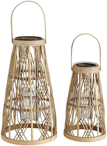 Key West Bamboo Hurricane Candle Lanterns, Set of 2, Large Tropical Holder by WHWWholeHouseWorlds