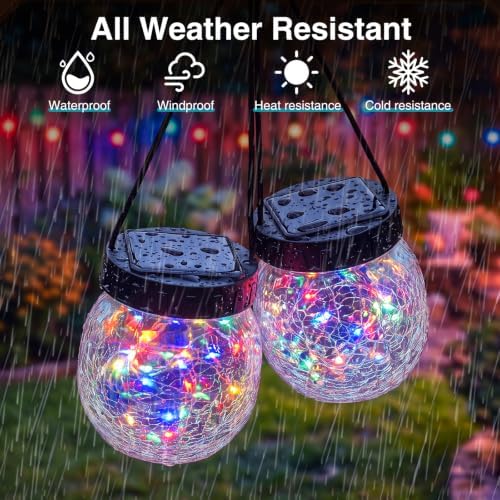 kolpop 18 Pack Solar Lantern Outdoor Lights, Multi-Coloured Solars Lanterns with 28 LED, Crackle Glass Ball Waterproof Hanging Solar Lights for Garden Decor Patio Fence Yard Christmas Tree Decoration - Image 2