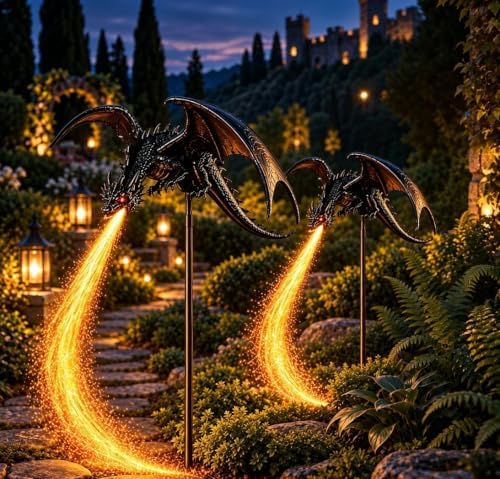 Dragon Lawn Ornament, Solar Fire Stake Light for Patio & Pathway by Unknown