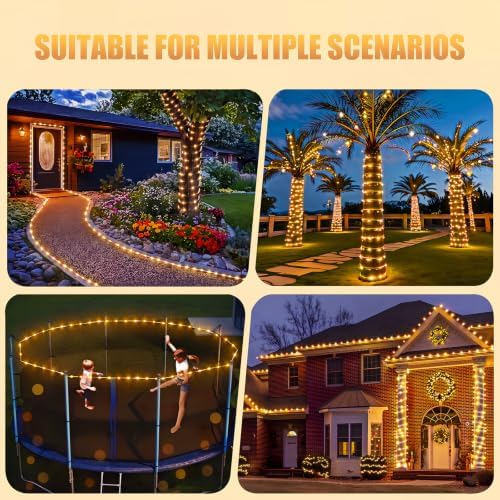 Solar Outdoor String Lights - 300LED Rope Light Waterproof IP65 8 Modes (Warm White, 99ft/30M) - Image 4