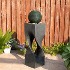 Glitzhome Outdoor Water Fountain, 36.5" H Polyresin Outdoor Fountain with Pebbles, Pump and LED Light, Modern Geometric Pedestal and Sphere Garden Fountain Waterfall for Patio, Backyard, Porch, Deck - Image 2