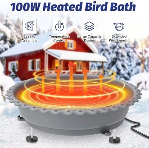 100W Heated Bird Bath with Metal Extension Screws, Gray - Image 3