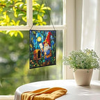 Gnome Mail Delivery Stained Glass Suncatcher – Square Hanging Window Panel for Home or Greenhouse – Whimsical Glass Art Gift for Garden Lovers, Christmas, Halloween, Father Days kG6SvZ - Image 3