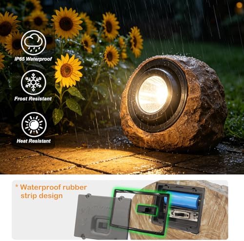 VOOKRY Brown Solar Rock Lights Outdoor, IP65 Waterproof Garden Stone Lights - Image 2