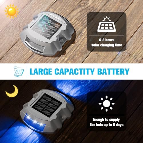 VOLISUN Solar Deck Driveway Dock Lights,Solar Pathway Lights,Blue 16 Pack - Image 3