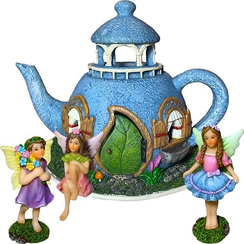 Mood Lab Miniature Garden Decor - Decorative Resin 7.1" H Teapot House Set (4 pcs) - Indoor & Outdoor Garden Decor by MoodLab
