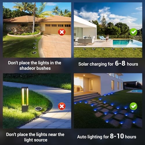 Peasur Mini Solar Ground Lights Outdoor, 8 Pack Flat Solar Powered Disc Lights, IP68 Waterproof, Anti-Rust, Landscape Lighting for Pathway Garden Yard Lawn Walkway Landscape Driveway, Blue - Image 7