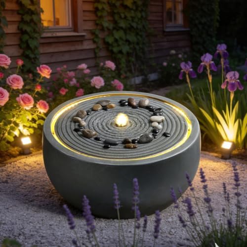 Outdoor Waterfall Fountain with LED Lights Resin Stacked Rock Garden Fountain Multi Tier Cascading Water Feature Patio Yard Porch Decor - Image 2
