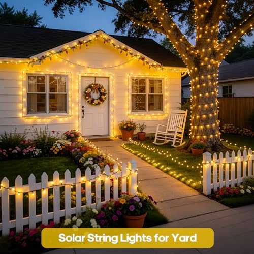 JMEXSUSS 600 LED Solar Christmas Lights, 206.7ft Warm White String Lights - Image 5
