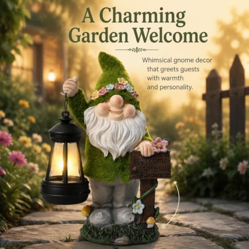 Solar Garden Gnome Statue with Welcome Sign, Light for Yard Lawn Patio - Image 6