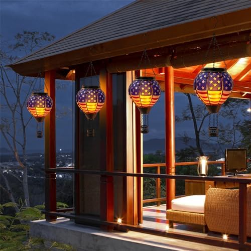 Hot Air Balloon Solar Lantern, American Flag Glass Solar Light Garden Decor - Image 3