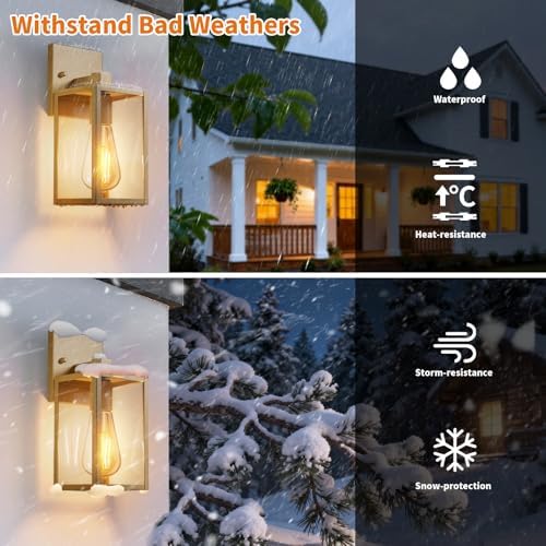 Outdoor Light Fixtures Wall Mount, Waterproof Front Porch Lights, Modern Exterior Lighting Fixtures with E26 Socket, Gold Wall Sconces Lantern Lamp, Outside Lights for House, Garage, Patio (2 Pack） - Image 2