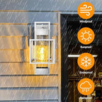 PARTPHONER Modern Outdoor Light Fixtures Dusk to Dawn Outdoor Lighting 2 Pack, 15" Exterior Wall Sconce Waterproof Outside Porch Light for House with Water Glass for Garage Doorway Silver - Image 6