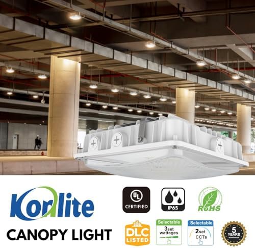 Konlite 63W/45W/30W LED Canopy Light - Selectable - 5000K/4000K - 9,360LM - Dimmable - 120-277V - 250W Equal, Residential & Commercial Indoor & Outdoor Light Fixture, UL, White - 6 Pack - Image 2