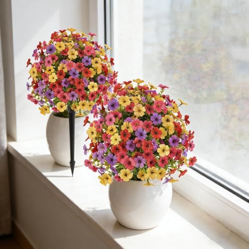 Outdoor Artificial Flowers Fake Plants, Artificial Topiary Balls with Ground Spikes, UV Resistant, Mix 4 Colors, 2 Pack, 20 inch, Garden Porch Patio Gravesite Indoor Decor (2 Pcs red) - Image 7