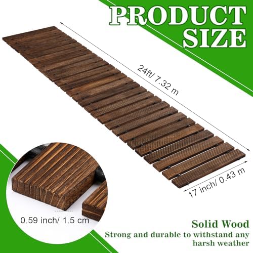 Landical 24ft Wooden Garden Pathway Walkway, Roll Out Outdoor Path,Brown - Image 2