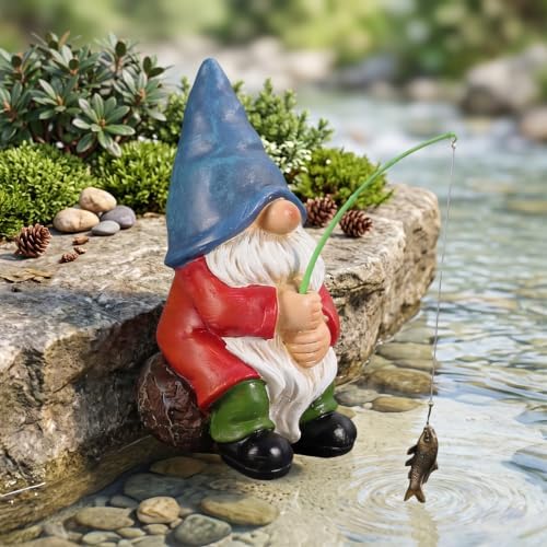 Fishing Gnome Outdoor Garden Gnomes Statues Pond Decor for Outdoor Ponds by Unknown