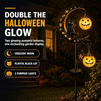Halloween Solar Garden Stake Light Outdoor Halloween Decorations with Crescent Moon Black Cat Glowing Pumpkin Lantern Waterproof Metal Yard Decor Auto On/Off for Garden Lawn Pathway and Porch - Image 6