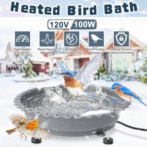 Heated Bird Baths for Outdoors,100W Winter Heated Birdbath,Gray - Image 4