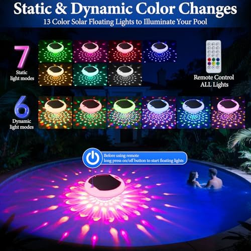 Floating Solar Pool Lights, 2 Pack, 6.7 Inch, 13 RGB Colors - Image 2