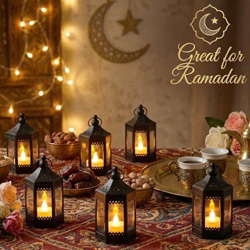 Vela Lanterns Tea Light Candle Holders, Mini Table Centerpieces, Black - Image 5