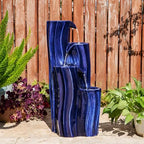 Glitzhome 30" Tall Outdoor Water Fountain with LED Light, Pump & Adapter, 4-Tier Cobalt Blue Wavy Texture Ceramic Cascading Garden Fountains Waterfalls for Porch Deck Patio Backyard - Image 5