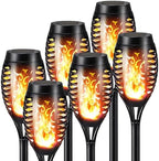 Solar Halloween Lights Outdoor, 6 Pack LED Torch Lights Flickering Flame, Waterproof Tiki Torches for Outside Landscape Decoration Lighting for Lawn, Yard, Halloween Decorations (Warm White-6 Pack) by Unknown