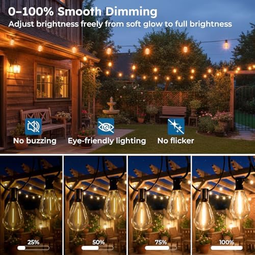 GvvooHome 200FT Outdoor String Light with S11 Plastic Bulbs, Low-Voltage LED Patio Light with App & Remote, Music Sync, 4 Lighting Modes, Dimmable & Waterproof for Backyard, Porch, Garden, Deck, Party - Image 4