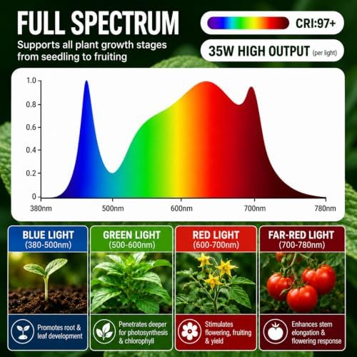 3 CCT LED Track Grow Lights for Indoor Plants, 4x35W, 2 Rails, White - Image 4