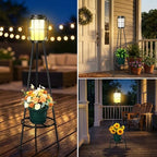 MXwcy 2 Pack Solar Lights Outdoor with Plant Stand, Waterproof Solar Floor Lamp & Tall Metal Planter Holder for Outside, Decorative Tripod Pathway Lantern for Patio, Garden, Porch, Yard Decor - Image 5