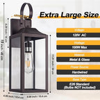 19" Large Outdoor Wall Lantern Porch Light Outdoor Bronze 2 Pack - Image 5