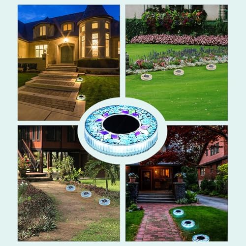 Mosaic Solar Disk Light, Solar Ground Lights Outdoor Waterproof, Auto On Off Decorative Driveway Lamps Colorful Landscape Lighting for Garden Patio Lawn Yard Decor (1pc-c) - Image 3
