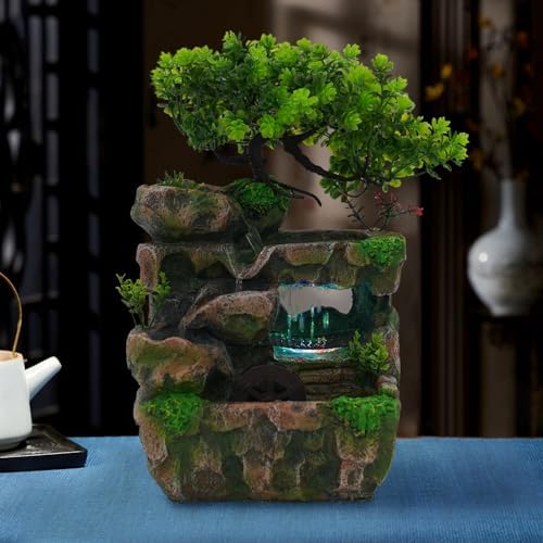 Rockery Water Fountain, Creative Feng Shui Wheel Waterfall with Reliable Circulating Pump and Color-Changing LED Lights, Compact Desktop Decor for Living Room, Office, Bedroom Ambiance - Image 6