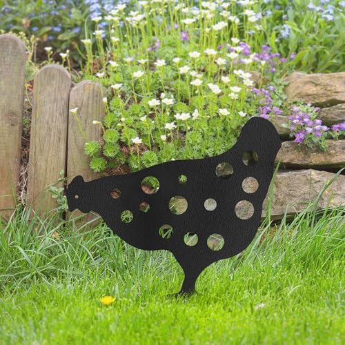 Polka Dot Chicken Metal Garden Stake Decorative, Whimsical Hen Silhouette Statues for Yard Art, Outside, Patio, Outdoor Decor, Garden Decorations, Lawn Ornaments - 18" Black - Image 5
