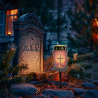 Poceacles Cross Outdoor Lights Pack of 6 Solar Powered Flameless Candle Cemetery Votive Candles Waterproof Outdoor Memorial Candle Solar Stake Lights for Grave Cemetery, Deer Cross Flame Forest - Image 2