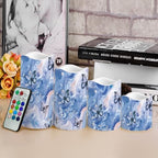 Blue Marble Butterfly Flickering Flameless Candles Battery Operated Candles Set of 4 with Remote Control Timer Color Changing Pillar Candles Bulk Tea Lights Home Table Kitchen Decoration - Image 4