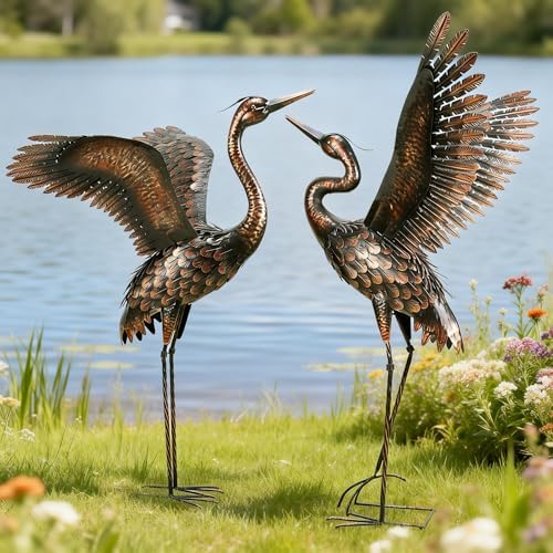 Garden Crane Statue Outdoor Metal Heron Yard Art Sculpture ,46 inch,2-Pack by Chisheen
