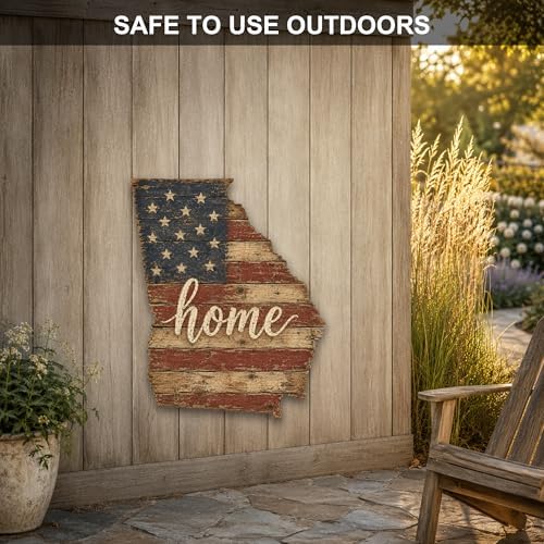 Georgia "Home" State Shape Sign — Vintage American Flag Wall Decor — UV-Printed Aluminum (Not Real Wood) — Patriotic State Pride Art for Indoors & Outdoors — Made in USA - Image 4