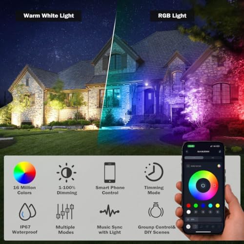 Outdoor Lights, 15W Spot Lights Outdoor with US Plug and Remote Control, RGB Landscape Lights IP65 Waterproof Outdoor Spot Lights for Yard Garden Tree Pathway House -2 Pack - Image 3