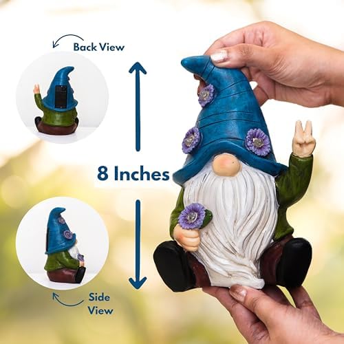 Blue Peace Yard Gnomes - Solar Statue, 11 Inch - Image 4