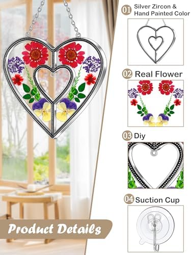 KY&BOSAM DIY Gift Heart Suncatcher Pressed Flower Glass for Window Hanging - Image 2