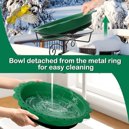 Heated Bird Bath for Deck Railing, 100W Heated Birdbath for Outdoors, Green - Image 4