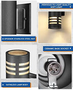 TENGXIN Outdoor Exterior Wall Light,Up and Down Cylinder Modern Porch Light,Stainless Steel 304 and Toughened Glass,Black Finished,E27,UL Listed - Image 2