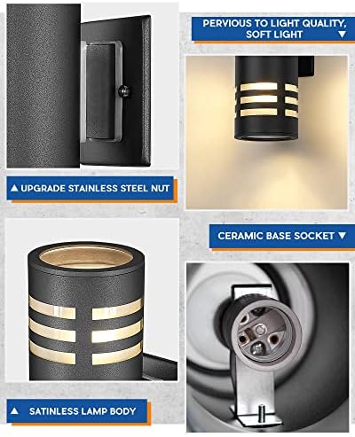 TENGXIN Outdoor Exterior Wall Light,Up and Down Cylinder Modern Porch Light,Stainless Steel 304 and Toughened Glass,Black Finished,E27,UL Listed - Image 2
