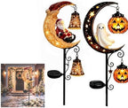 Solar Halloween Black Cat & Pumpkin Moon Garden Stake Light,2-in-1 Waterproof Outdoor LED Yard Decor with Hanging Lantern,Auto Dusk-to-Dawn Lawn Ornament for Pathway,Patio, Walkway (Color-R-2PCS) by HZSprance