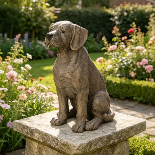 BeePeep Outdoor Labradorg Garden Statue, 17inch Dog Garden Statue Decor, Adorable Cast Stone Sculpture for Outdoor Patio Lawn Porch, Handcrafted Dog Figurine for Birthday Housewarming Gift - Brown - Image 4