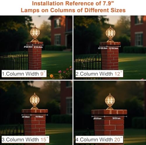 Outdoor Post Caps Lights Fixture Exterior Post Mount Column Lights IP55 Waterproof Pillar Lamps Fence Deck Caps Lanterns With Globe Amber Glass Landscape Lighting Yard Porch Gate Bollard Pedestal Lamp - Image 6