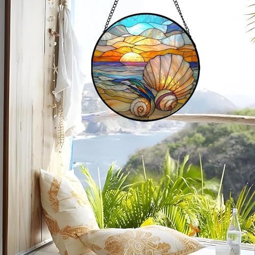 Ocean Stained Glass Window Hanging Suncatcher Beach Gifts for Women 9.8" - Image 4
