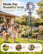 8FT Windmill for Yard Garden Decoration with Weather Vanes，Heavy Duty Outdoor Wind Mills, Large Metal Outdoor Windmill,Weather Resistant,Gray - Image 2